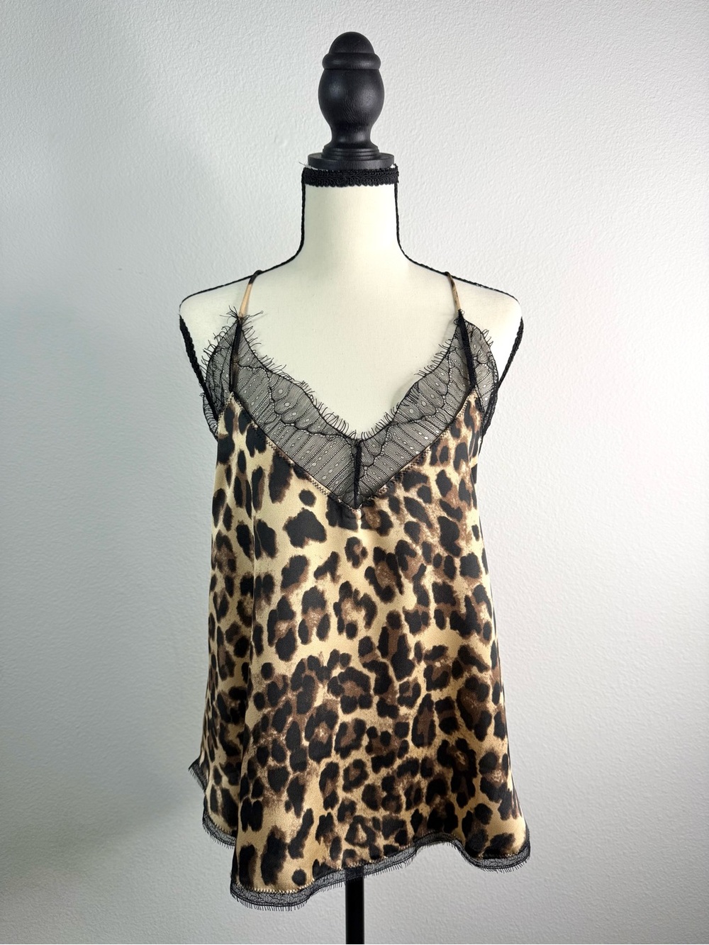 Leopard Lace-Trim Satin Cami Top - Leopard Print
